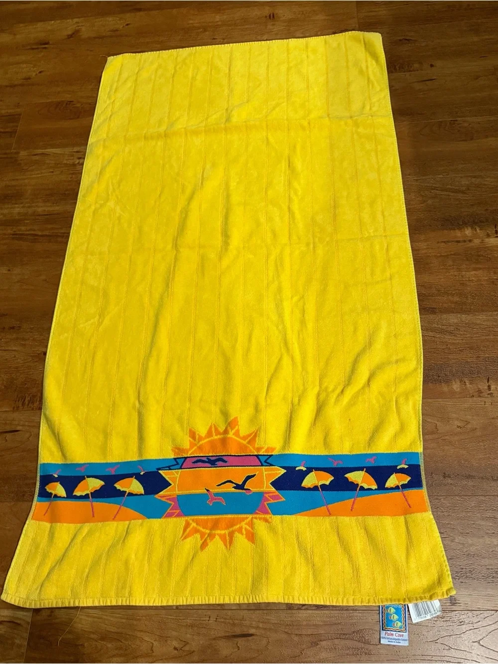 Vtg Franco Palm Cove Beach Towel Yellow Orange Reversible Retro Neon Sun 80s 90s